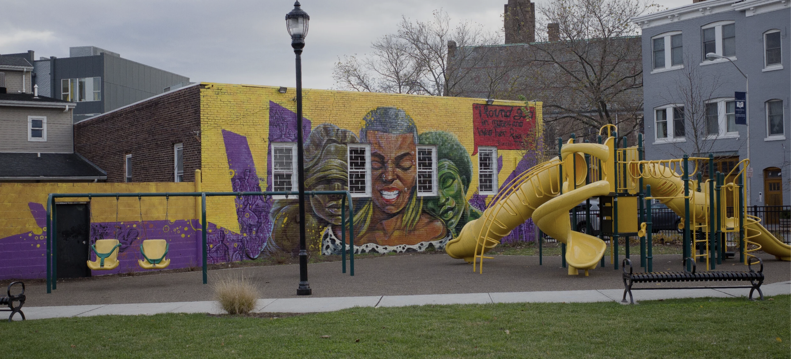 The mural "My Brother's Keeper" which was painted in collaboration through YENDOR, YouthBuild Newark students and the Greater Newark Conservancy.